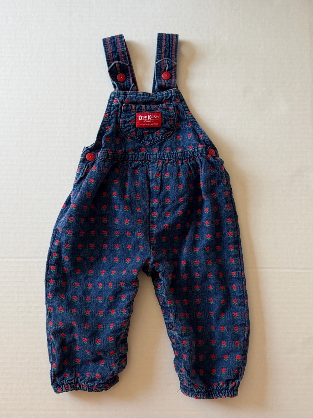 Vintage OshKosh B’Gosh Rose Floral Denim Overalls 24M USA Made